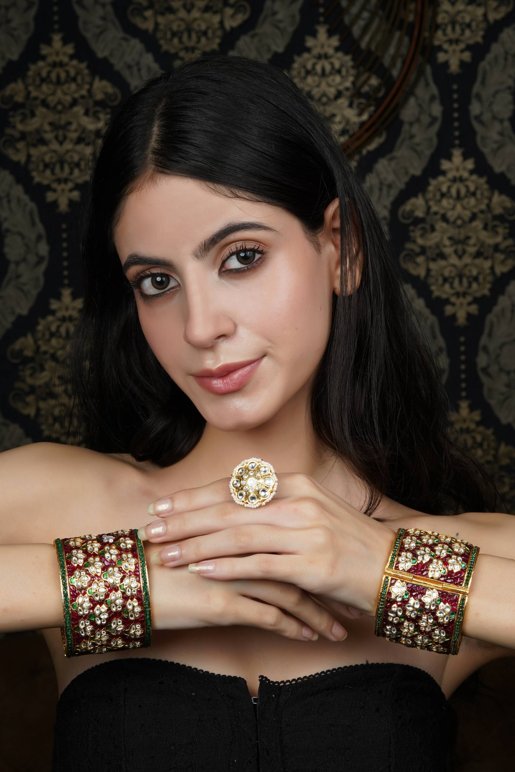 Traditional Ruby & Emerald Kundan Bangle