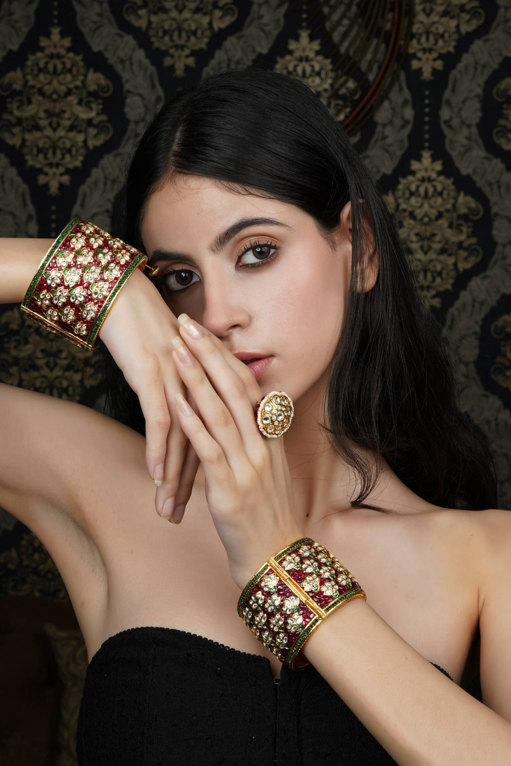 Traditional Ruby & Emerald Kundan Bangle