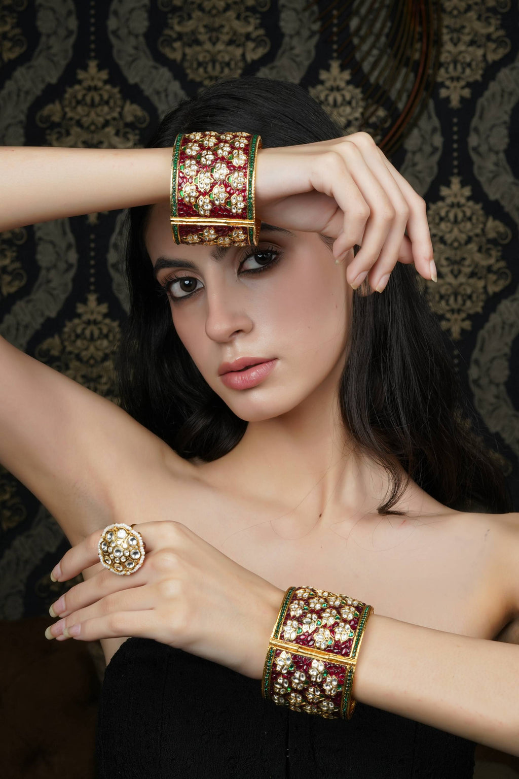 Traditional Ruby & Emerald Kundan Bangle