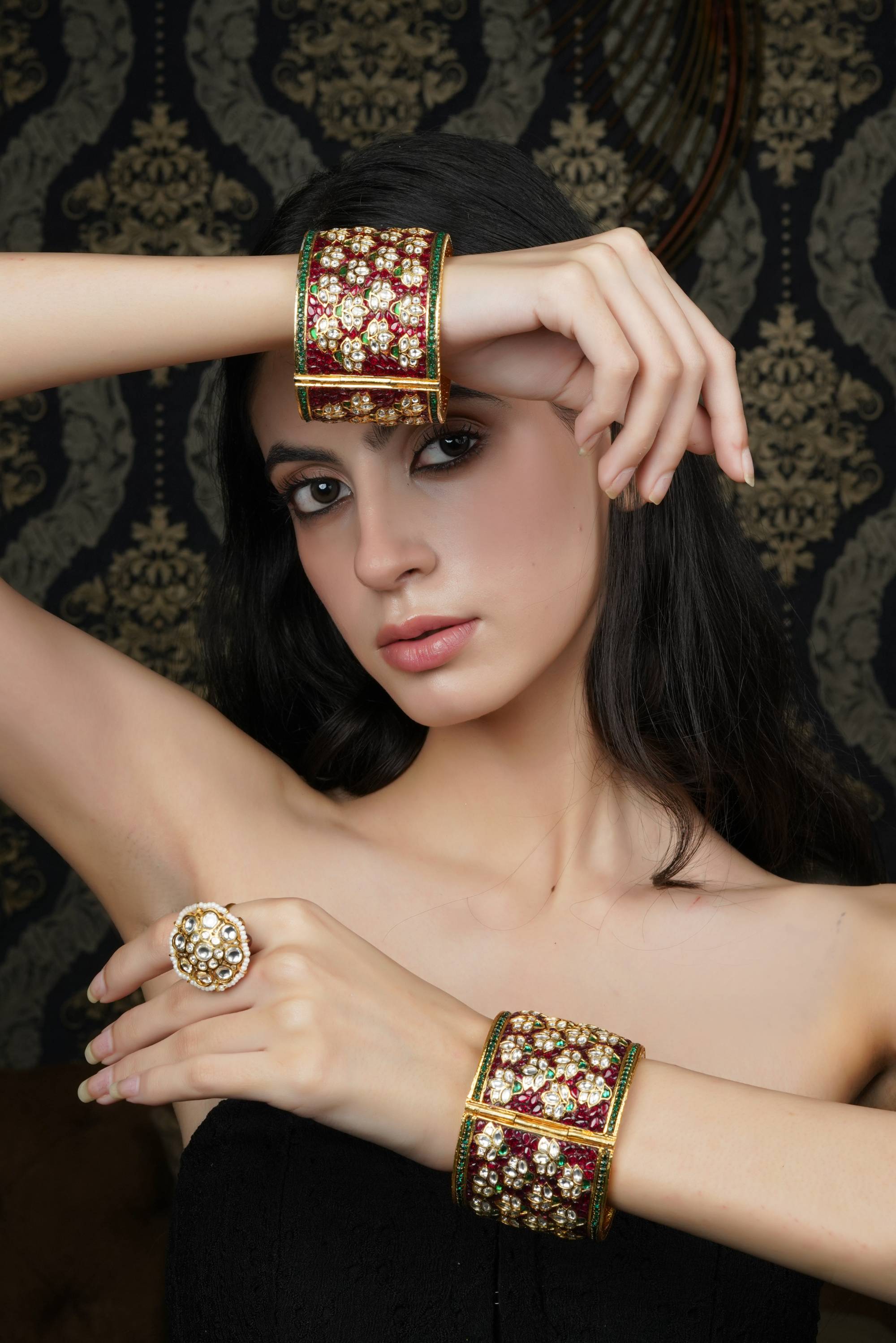 Traditional Ruby & Emerald Kundan Bangle