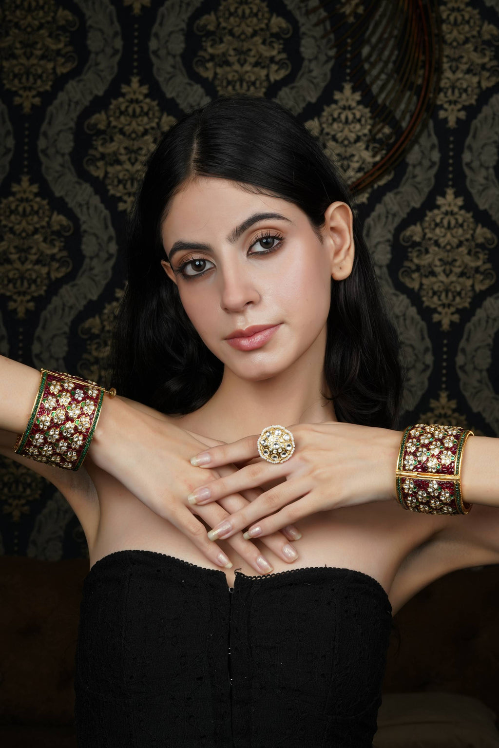 Traditional Ruby & Emerald Kundan Bangle