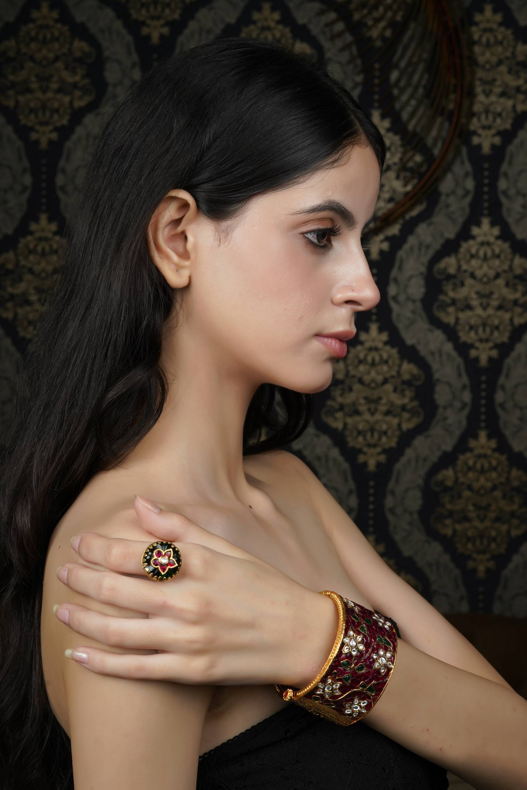 Traditional Maroon & Gold Floral Bangle