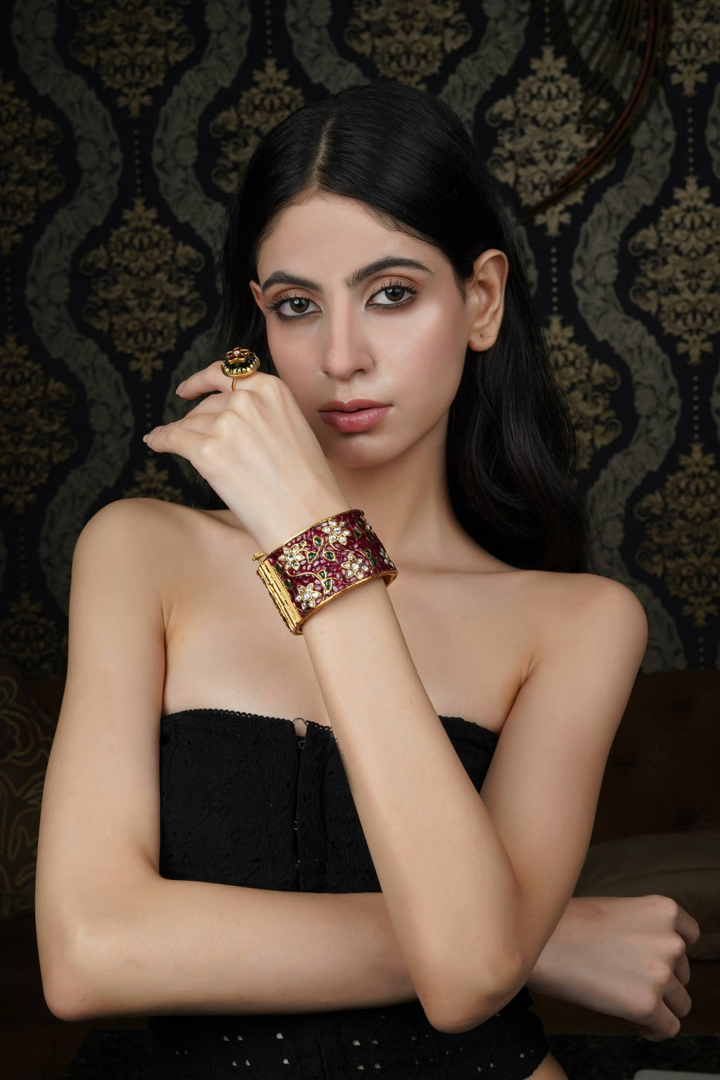 Traditional Maroon & Gold Floral Bangle