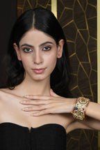 Multi-Gemstone Gold-Toned Cuff Bangle