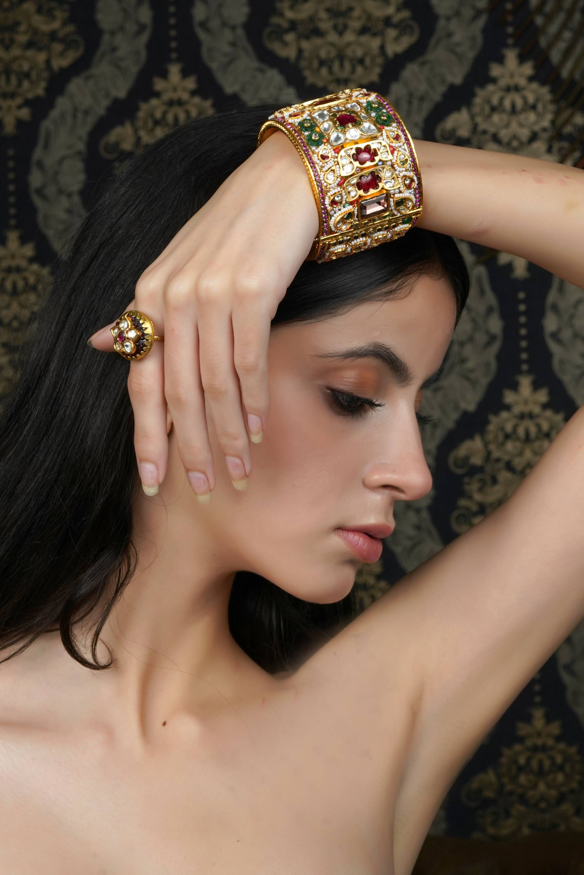 Kundan & Multi-Gemstone Broad Bangle