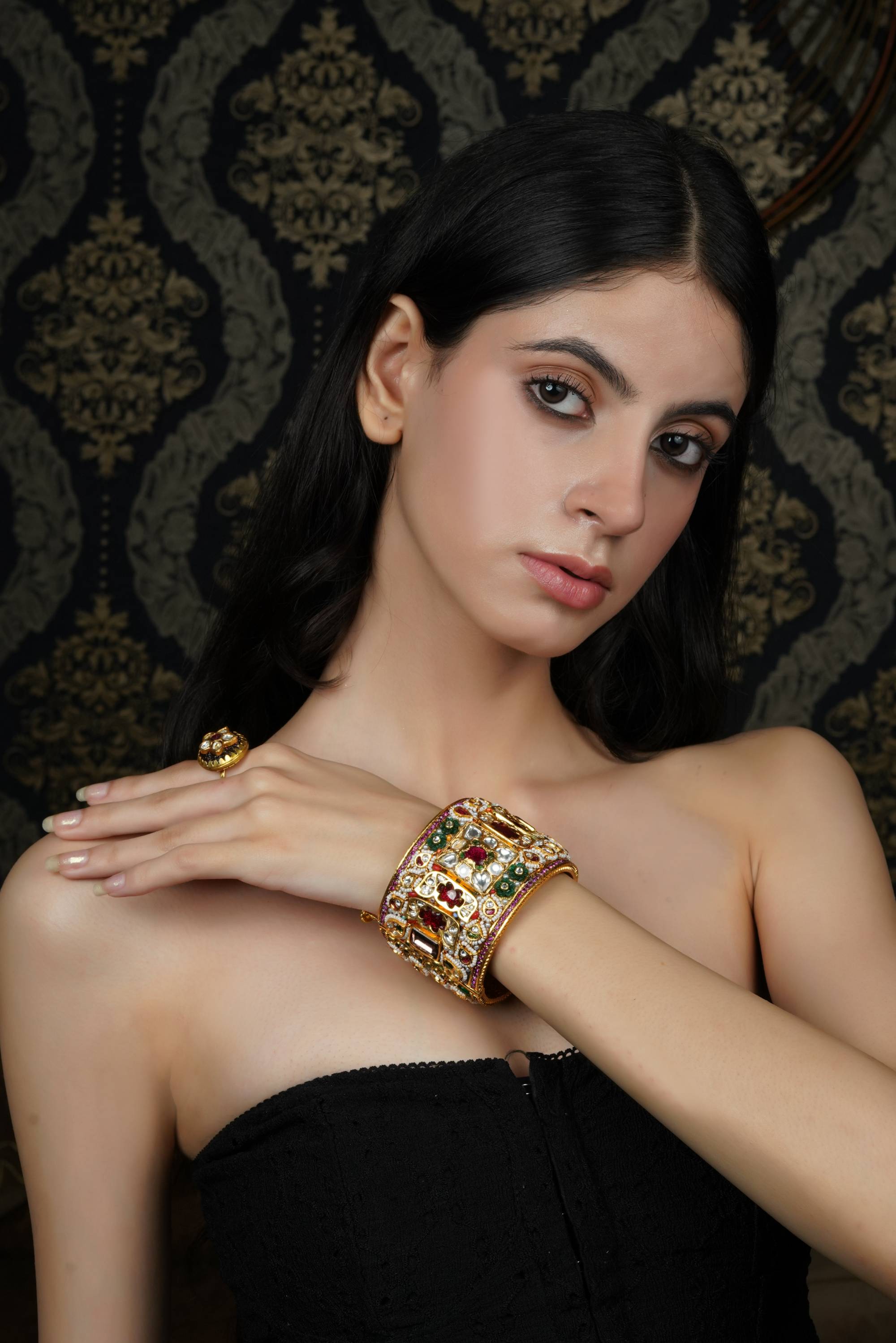 Kundan & Multi-Gemstone Broad Bangle