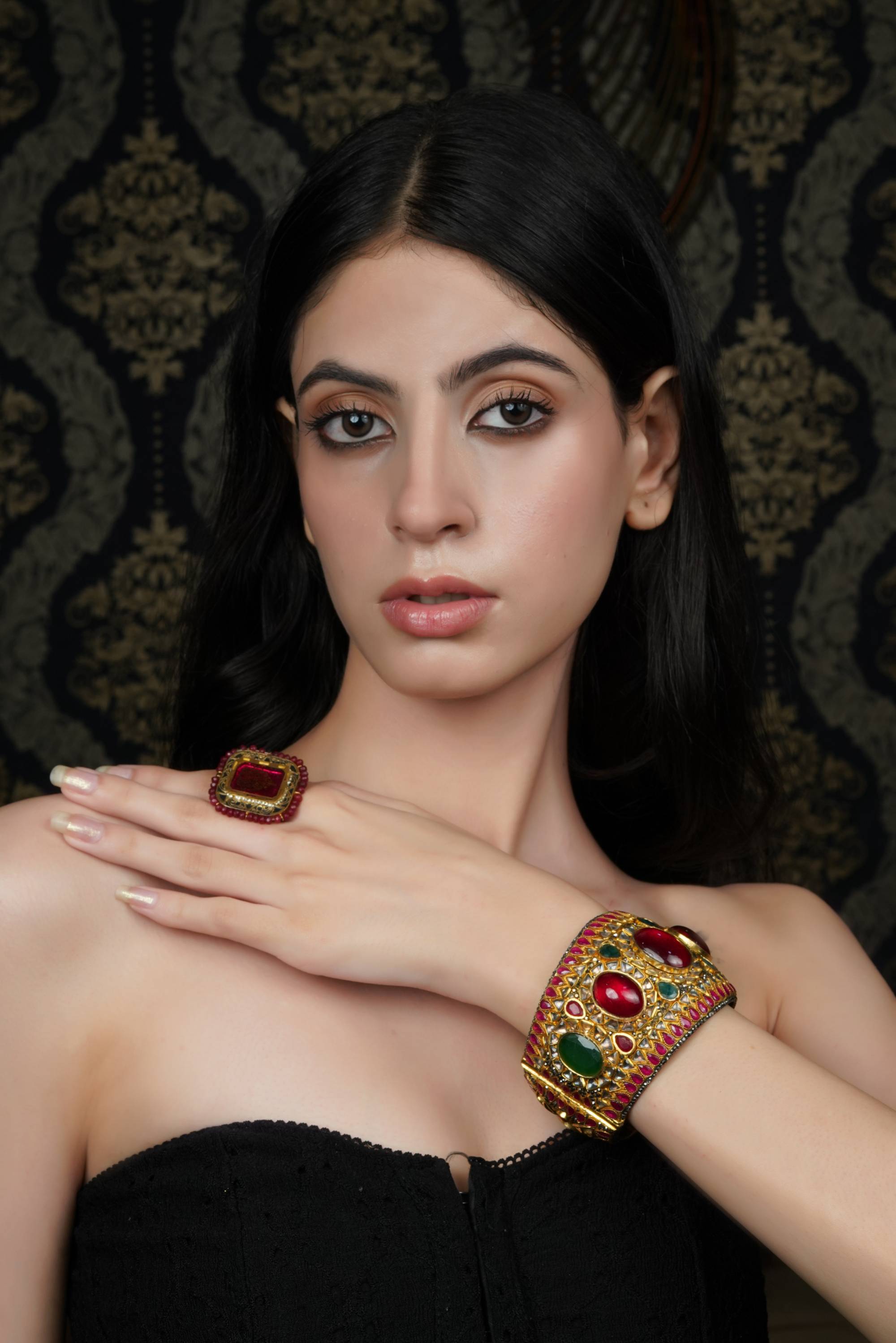 Regal Ruby & Emerald Gold-Toned Bangle