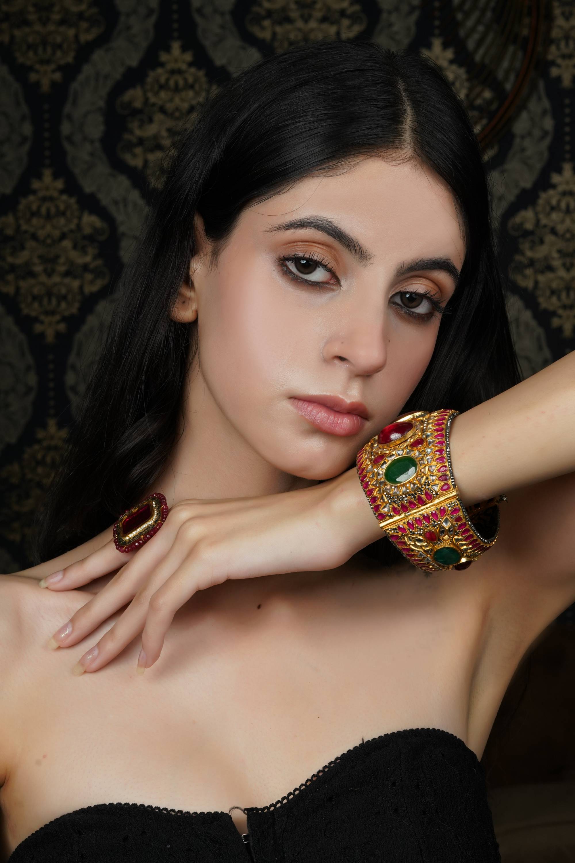 Regal Ruby & Emerald Gold-Toned Bangle