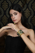 Emerald Green & White Stone Gold-Plated Bangle