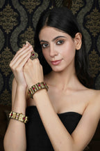 Golden Ruby Stone & White Embellished Bangle