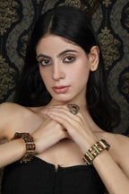 Golden Ruby Stone & White Embellished Bangle