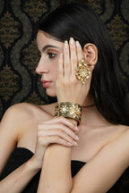 Ornate Kundan-Style Gold & Black Statement Bangle
