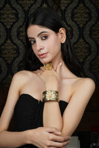 Ornate Kundan-Style Gold & Black Statement Bangle