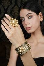 Ornate Kundan-Style Gold & Black Statement Bangle