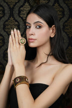 Ruby & Green Stone Gold-Toned Bangle