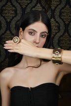 Ruby & Green Stone Gold-Toned Bangle