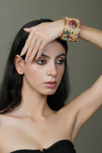 Ornate Multi-Stone & Pearl Gold-Toned Bangle