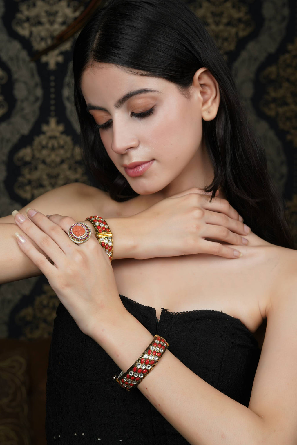 Ornate Red & White Stone Studded Bangle