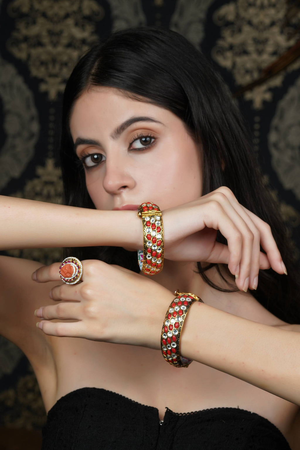 Ornate Red & White Stone Studded Bangle