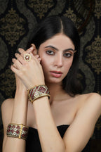 Gold-Toned Ruby & White Stone Lattice Bangle