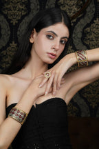 Gold-Toned Ruby & White Stone Lattice Bangle