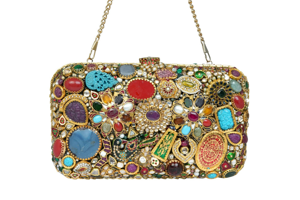Gold Mirrored Embellished Box Clutch