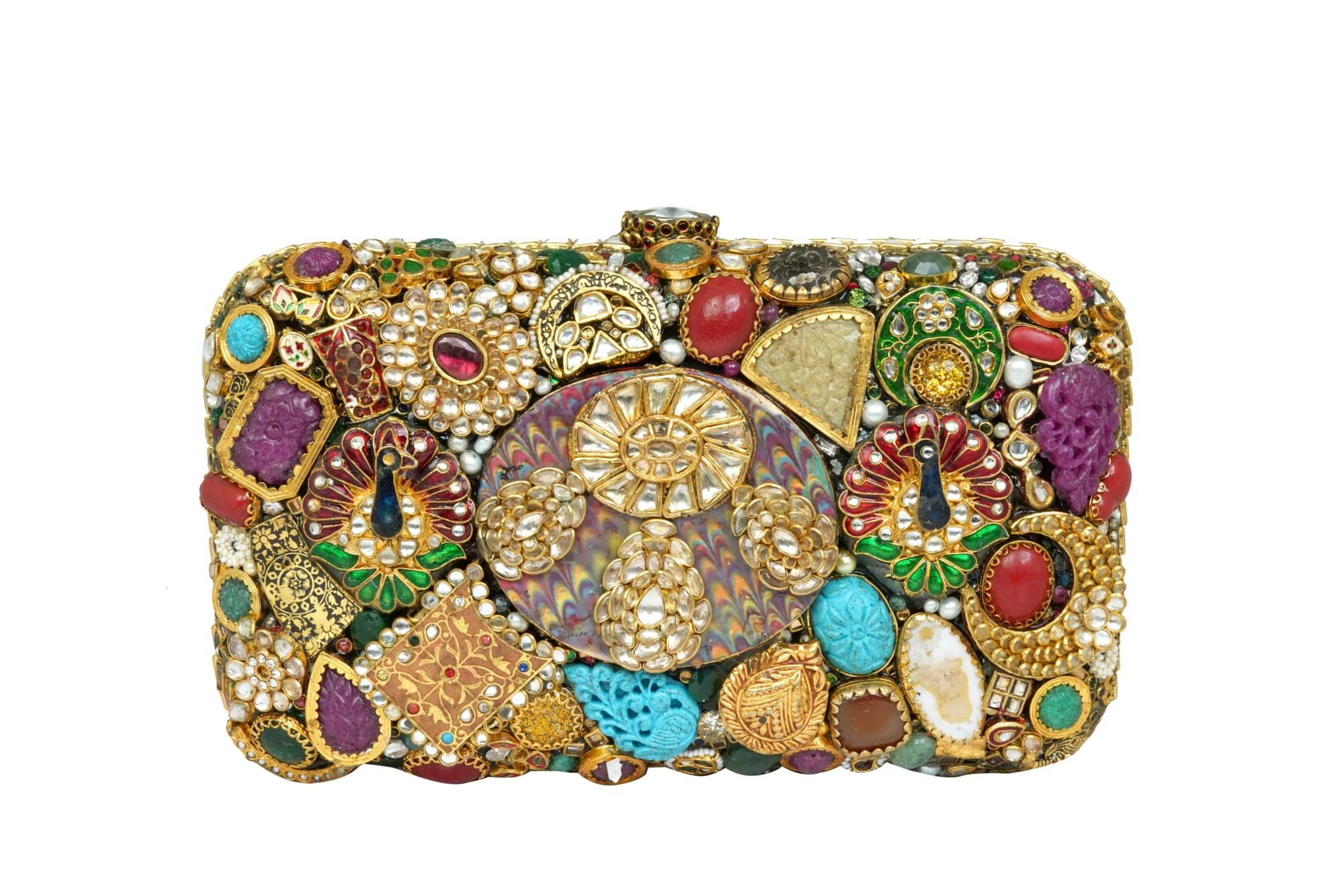 Gold Mirrored Embellished Box Clutch