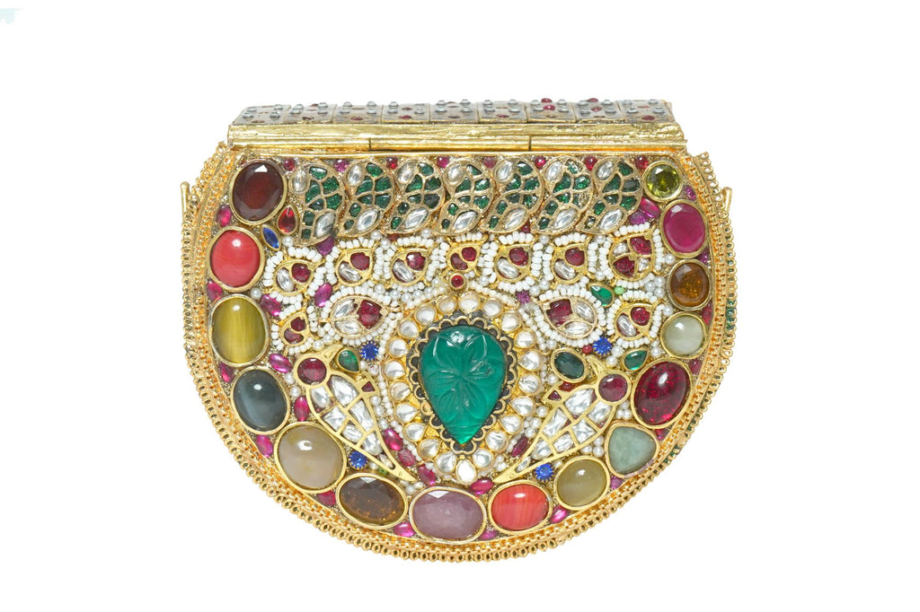 Embellished Golden Hard Case Clutch