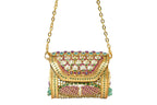 Embellished Kundan & Gemstone Clutch with Gold Chain