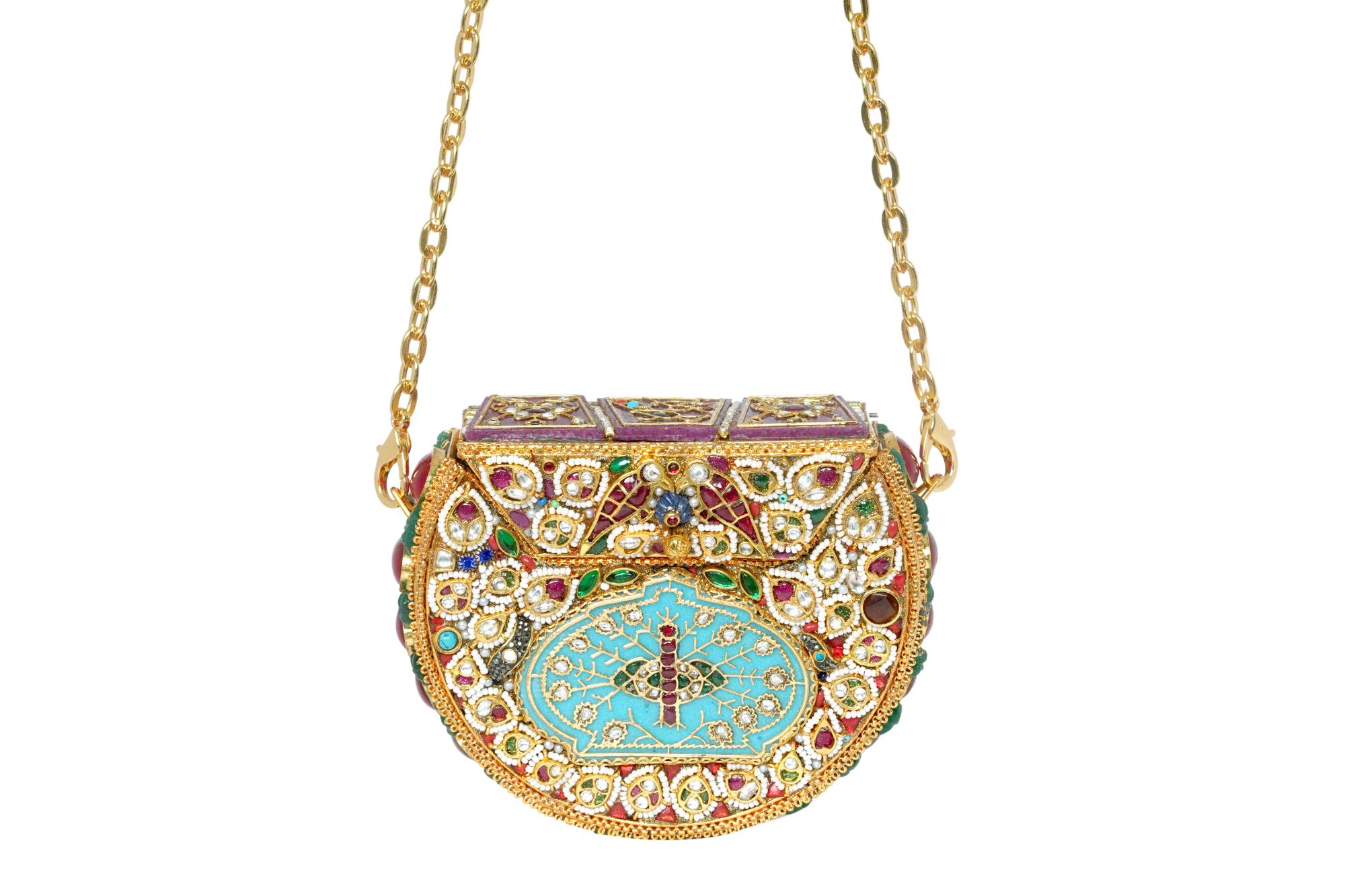 Embellished Metal Clutch with Chain Strap