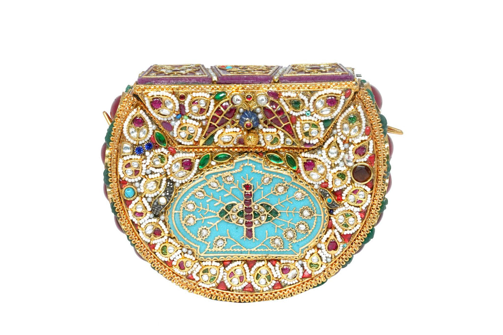 Embellished Metal Clutch with Chain Strap