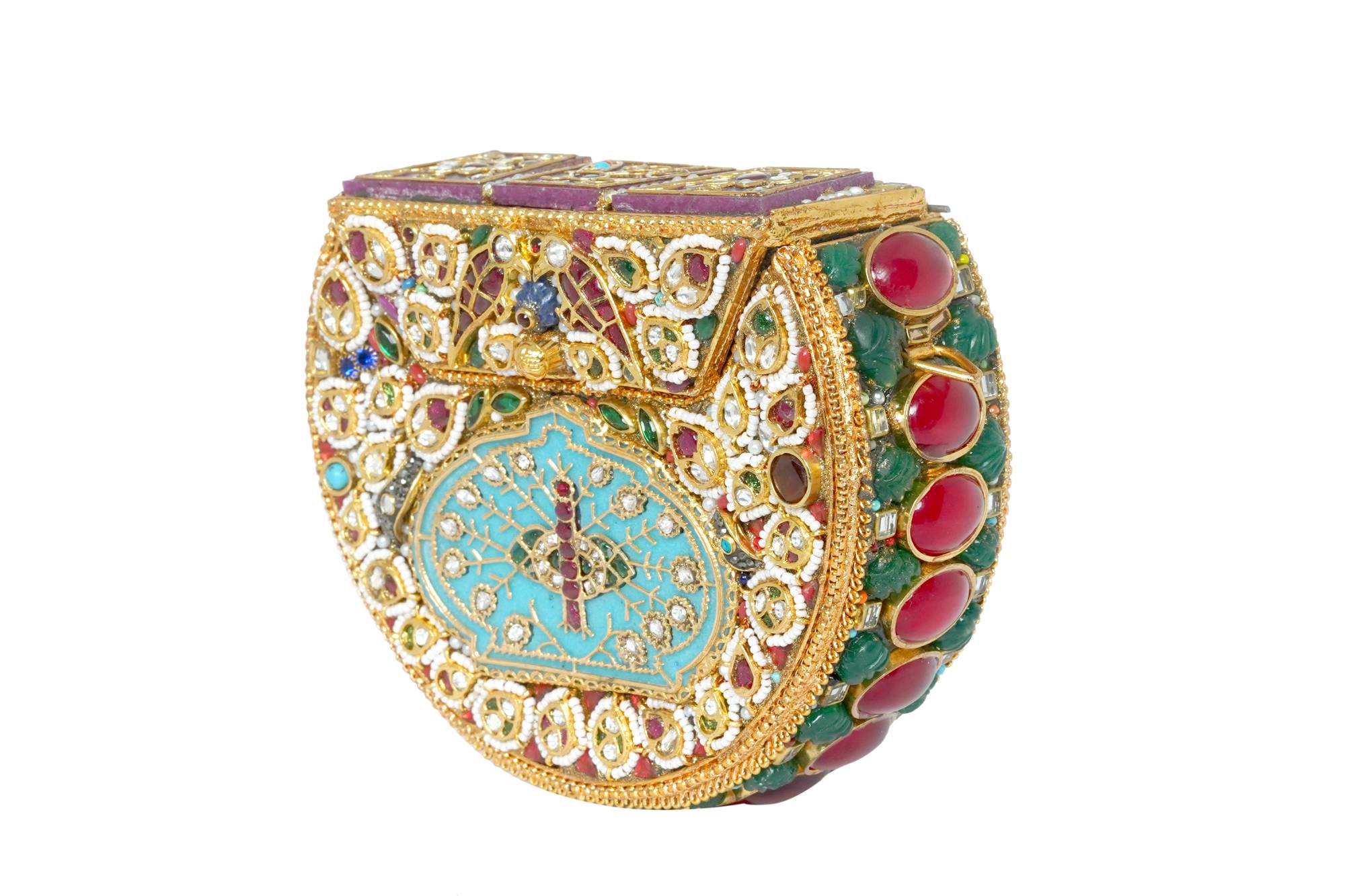 Embellished Metal Clutch with Chain Strap