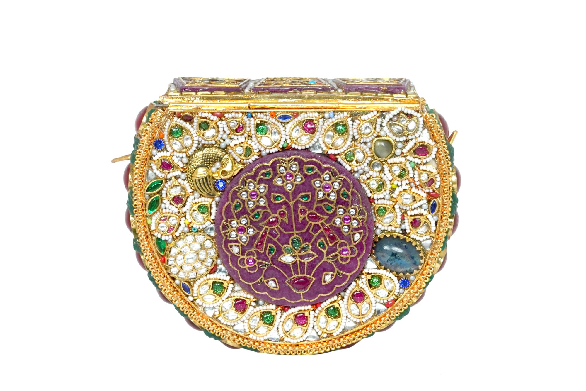 Embellished Metal Clutch with Chain Strap