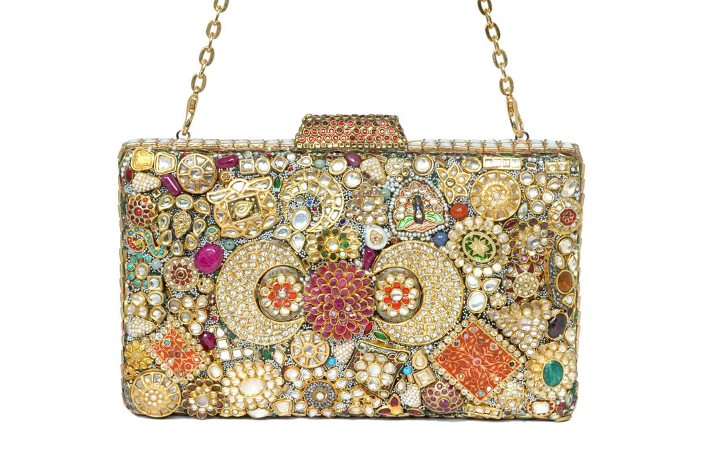 Luxurious Kundan & Stone Embellished Clutch Bag