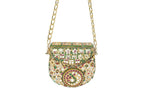 Embellished Kundan & Gemstone Clutch with Gold Chain