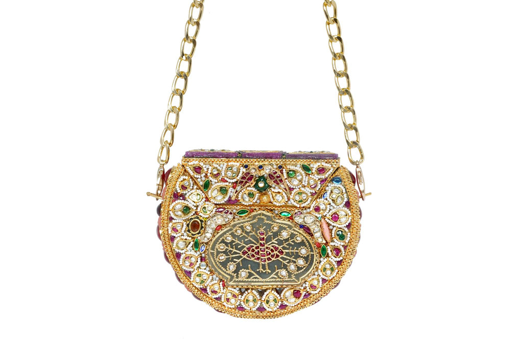 Embellished Ethnic Clutch with Peacock Motif