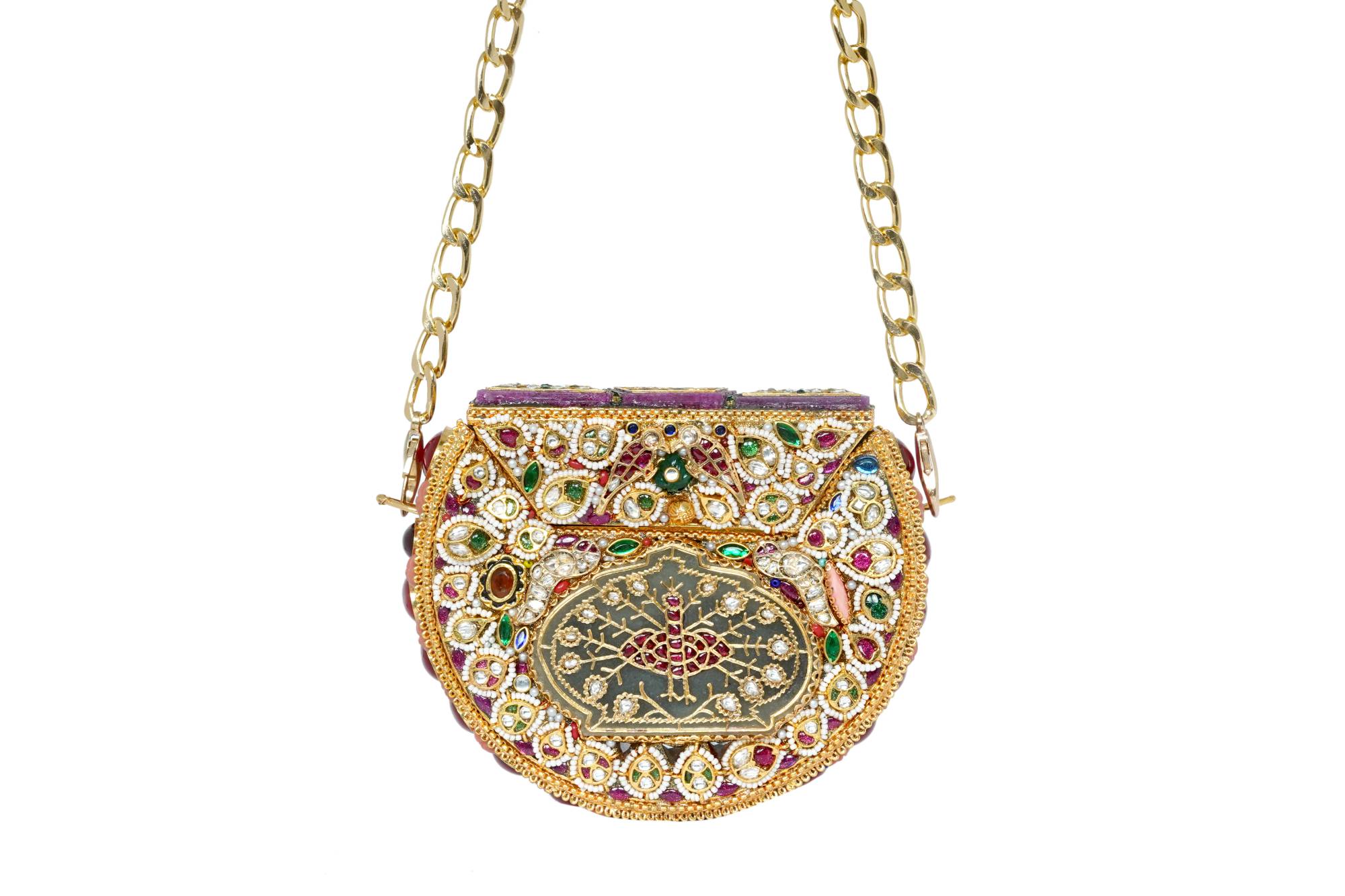 Embellished Ethnic Clutch with Peacock Motif