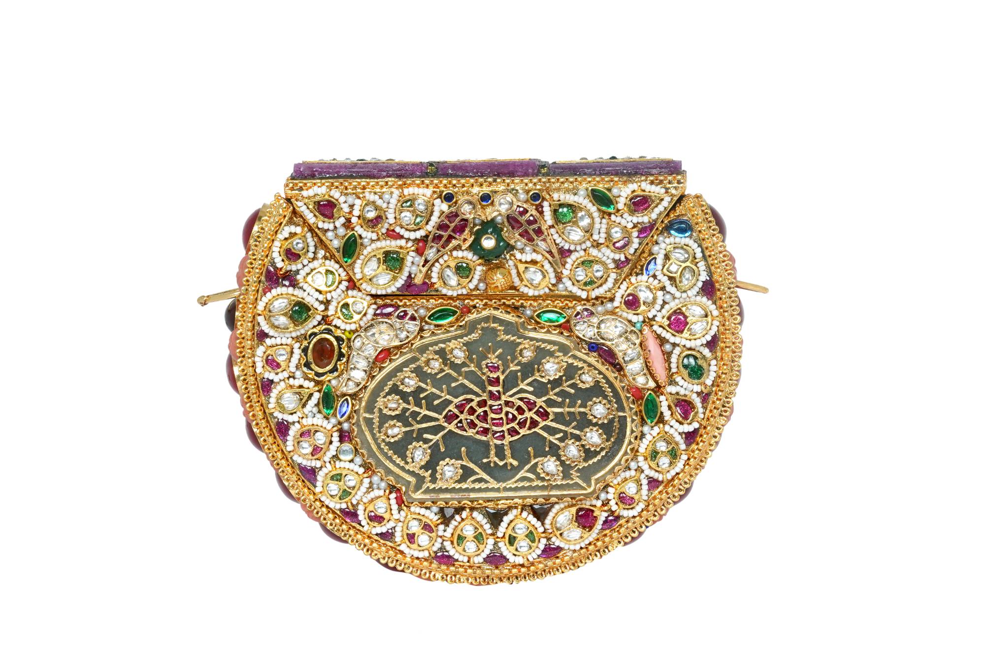 Embellished Ethnic Clutch with Peacock Motif