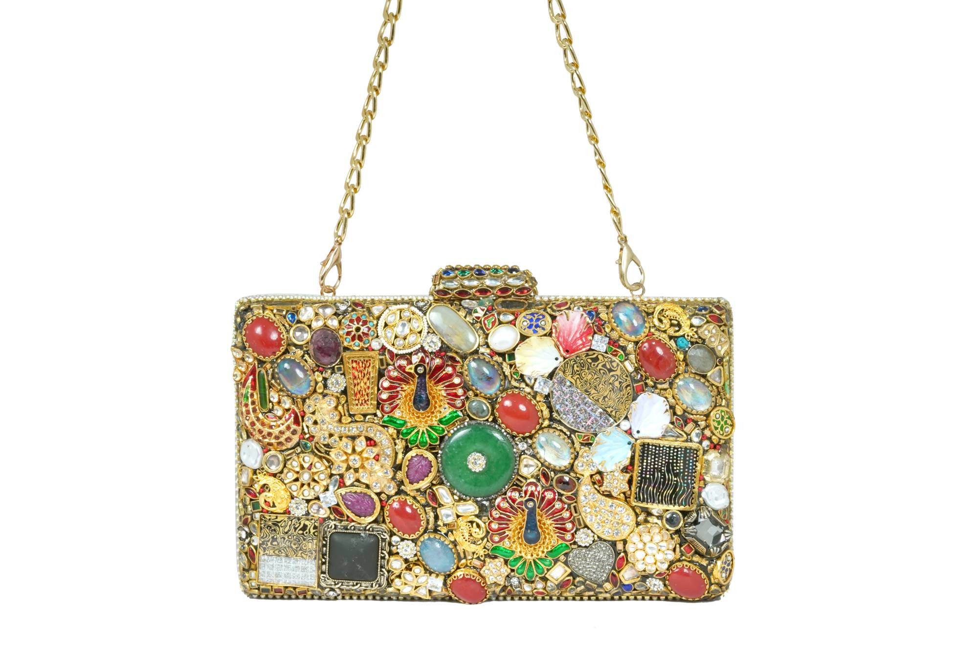 Embellished Geometric Red & Gold Clutch