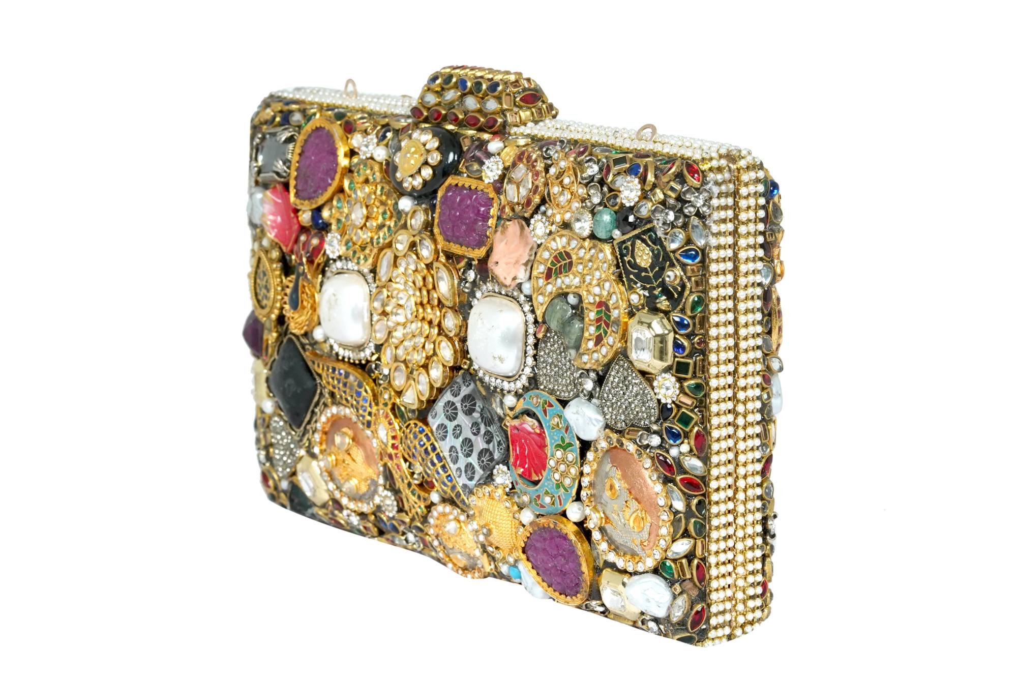 Embellished Geometric Red & Gold Clutch