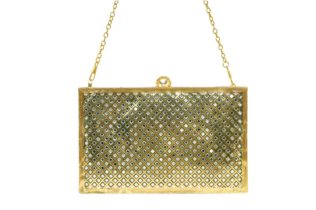 Gold Mirrored Embellished Box Clutch