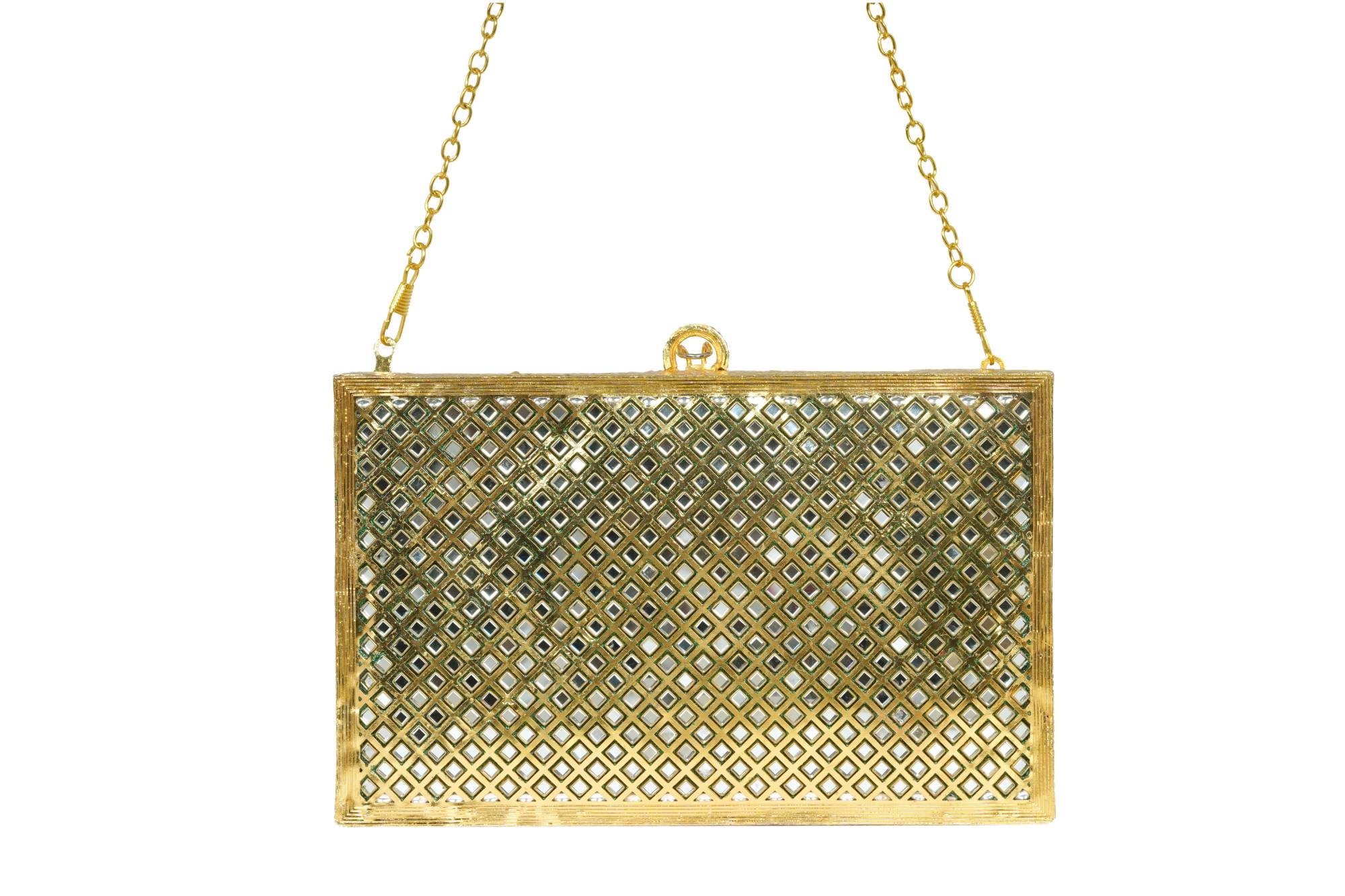 Gold Mirrored Embellished Box Clutch