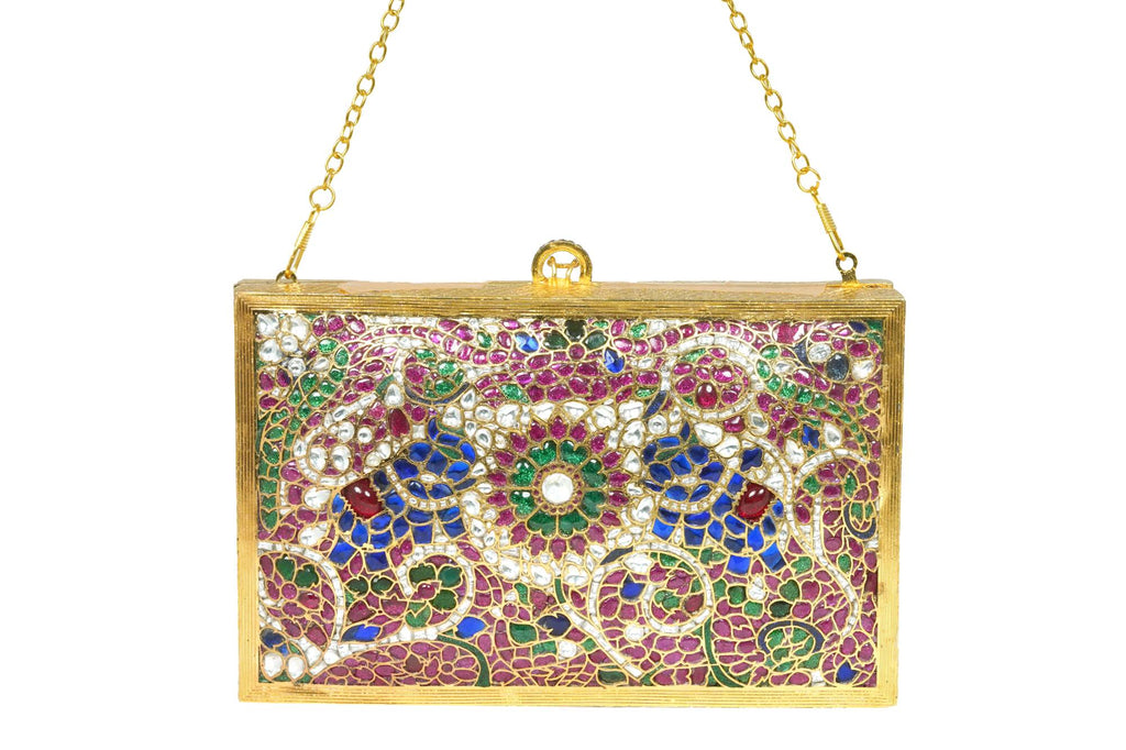 Gold Mirrored Embellished Box Clutch