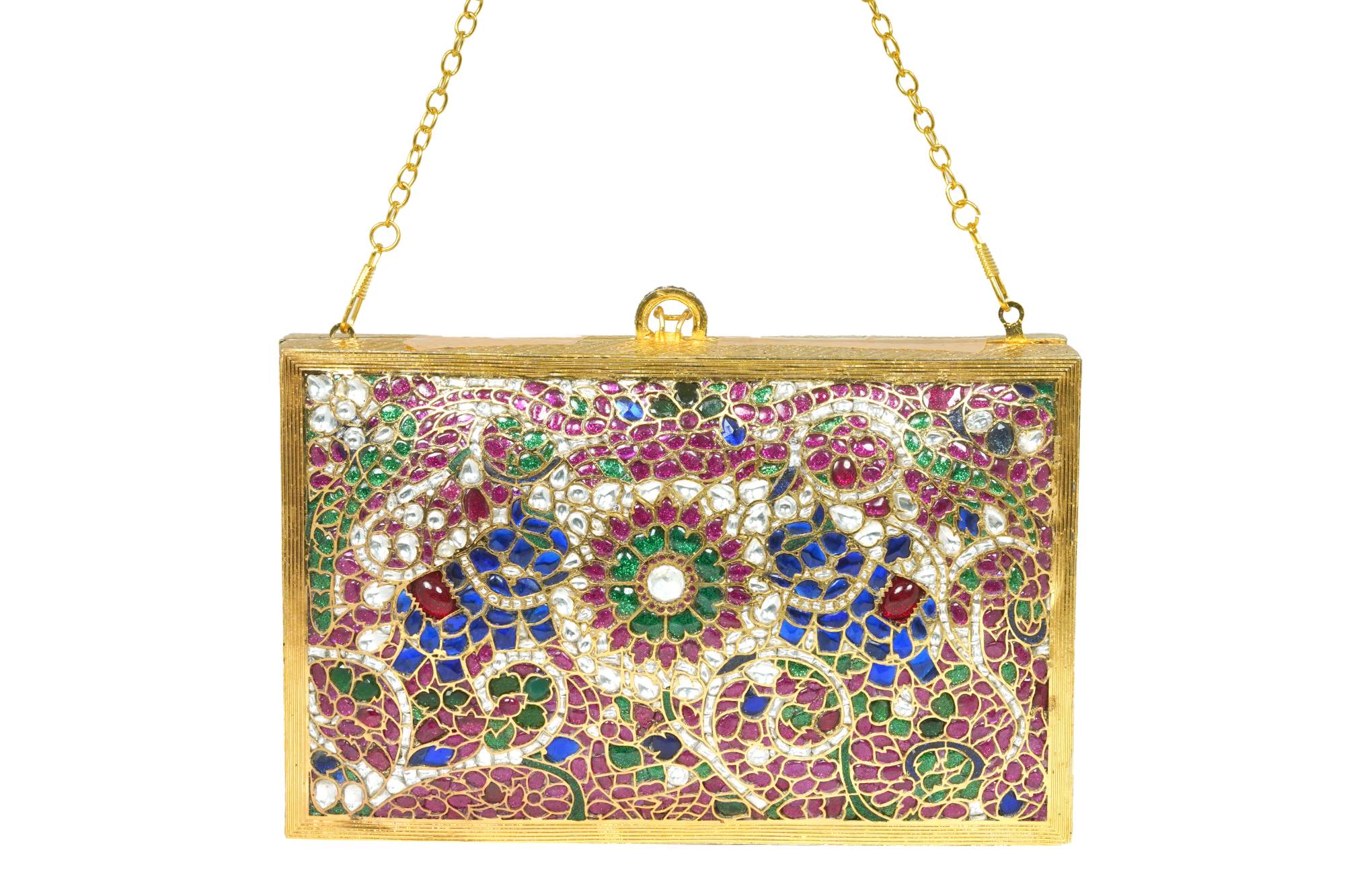 Gold Mirrored Embellished Box Clutch
