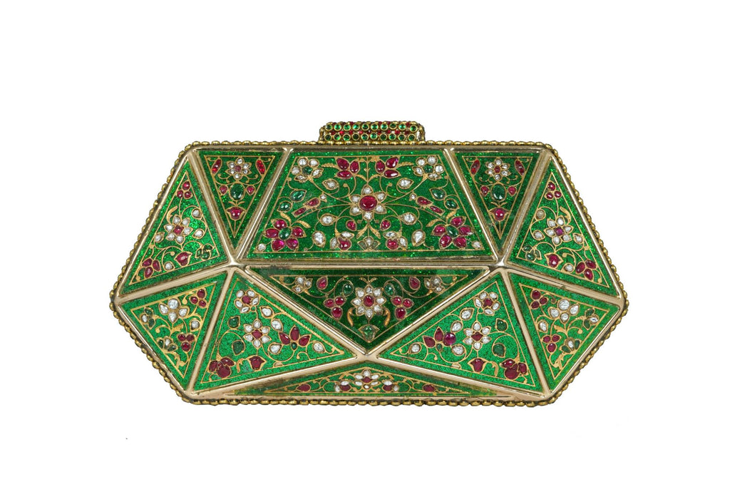 Red and Gold Jewel-Embellished Octagonal Clutch