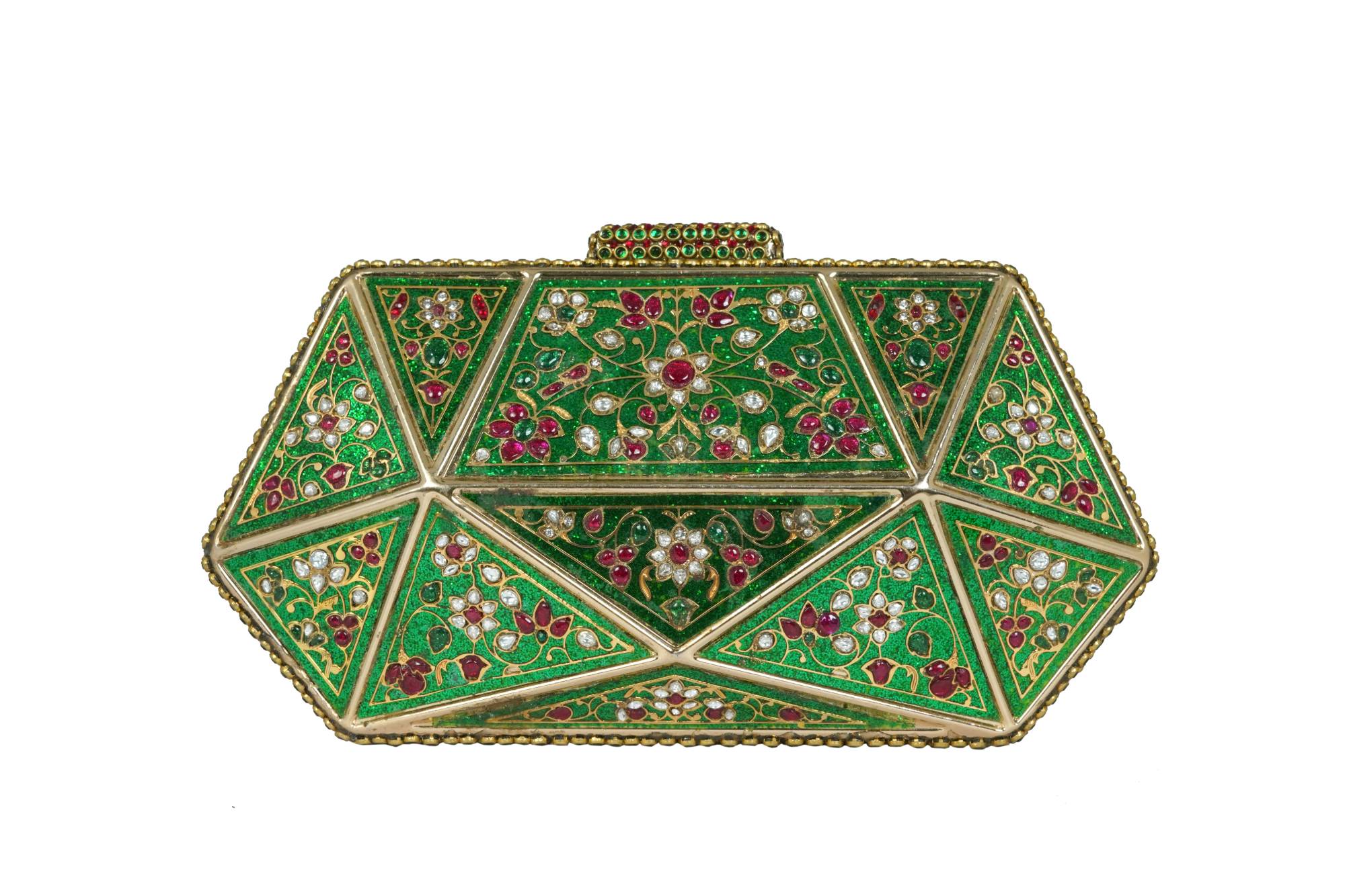 Red and Gold Jewel-Embellished Octagonal Clutch