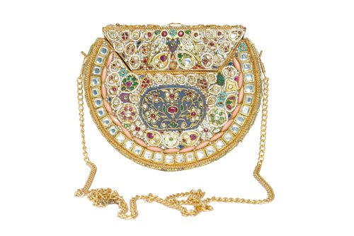 Embellished Ethnic Clutch with Peacock Motif