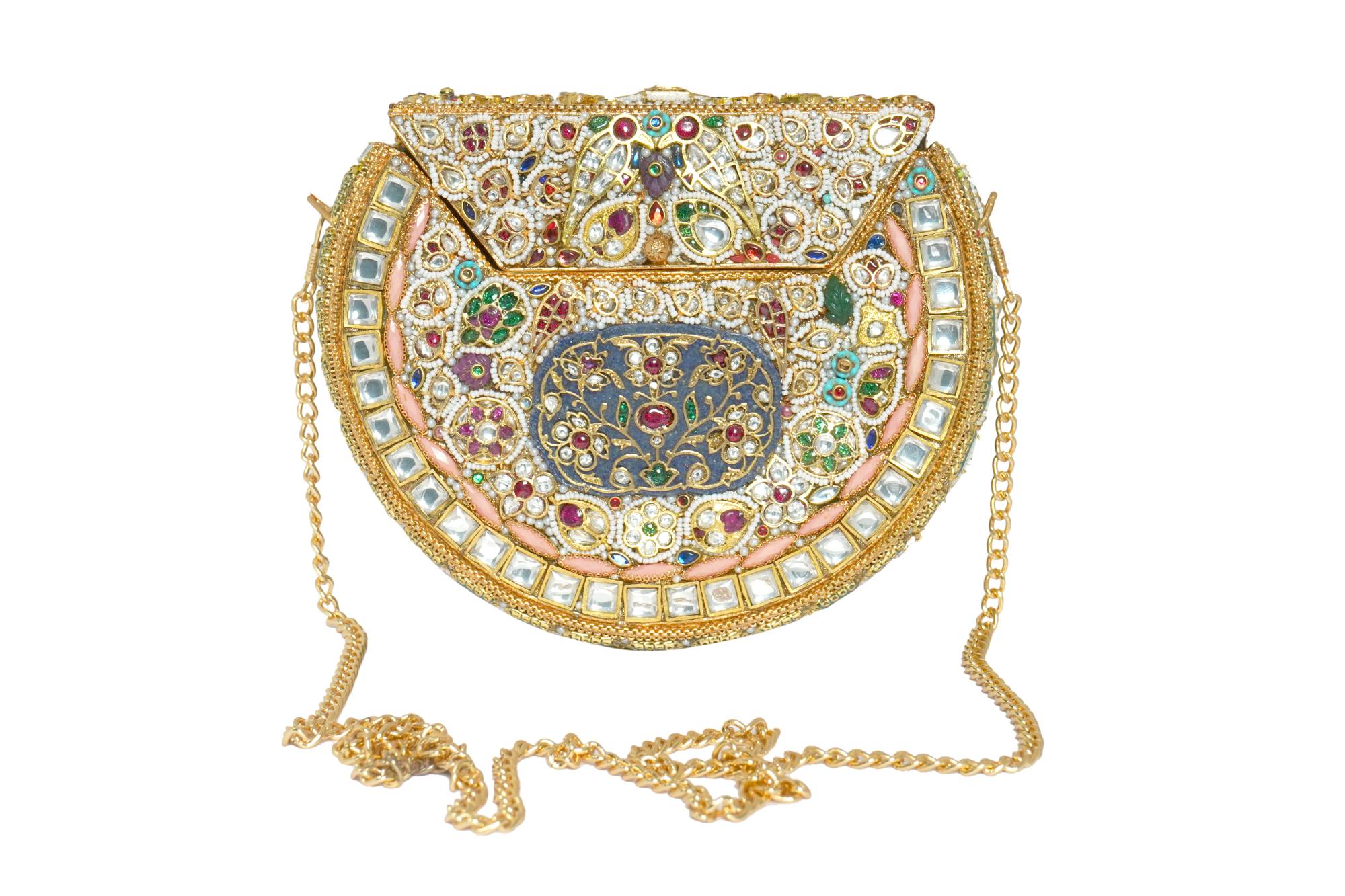 Embellished Kundan Stone Gold Clutch