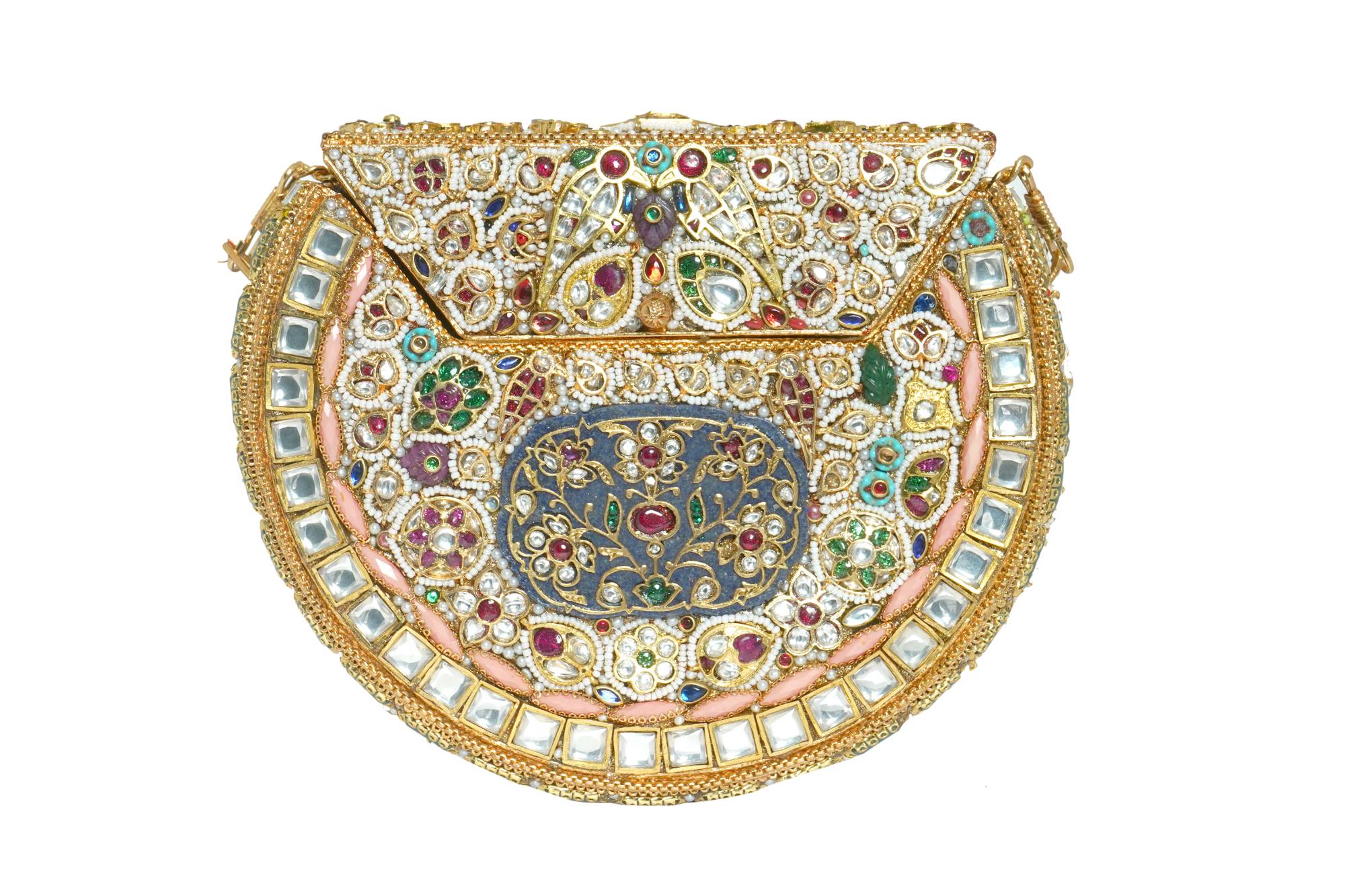 Embellished Kundan Stone Gold Clutch