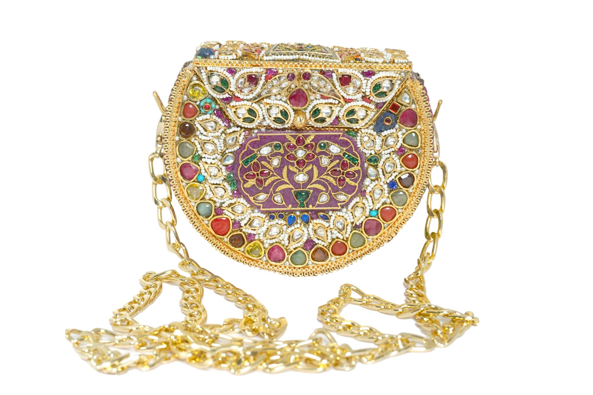 Intricately Embellished Multi-Color Gemstone Clutch